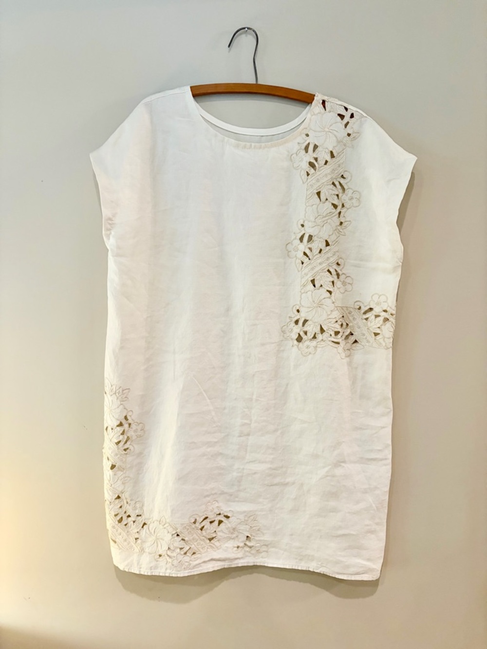 White Linen Tunic with Floral Cutwork